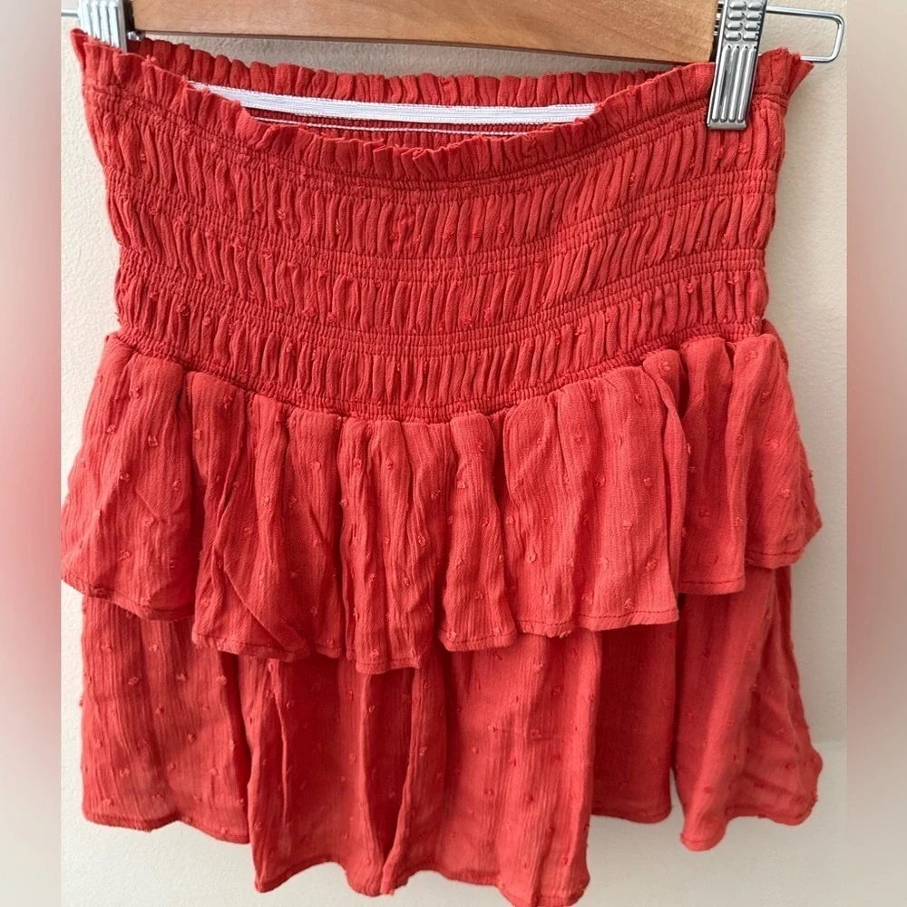 Altar’d State Mini Skirt Flowy Swiss Dot Skater Skirt orange size XS NWT